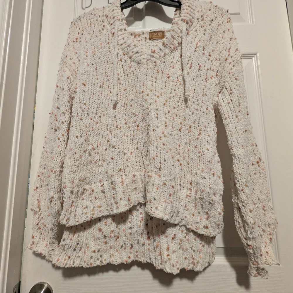 POL Chunky Knit Confetti Hoodie distressed oversized sweater Small Chenille Soft